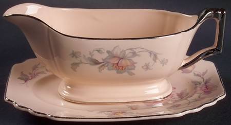 Silver Moon Pink Background Gravy Boat & Underplate/Relish