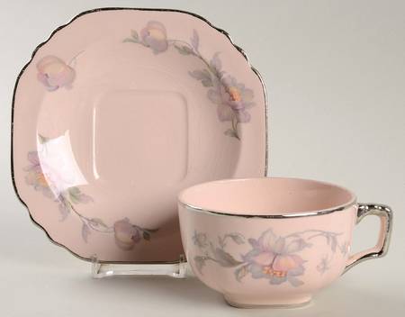 Silver Moon Pink Background Flat Cup & Saucer Set