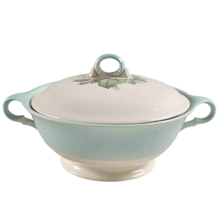 Tea Rose Cotillion Blue Round Covered Vegetable by Limoges-American