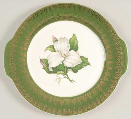 Trillium (Forest Green Filigree) Handled Cake Plate by Limoges-American