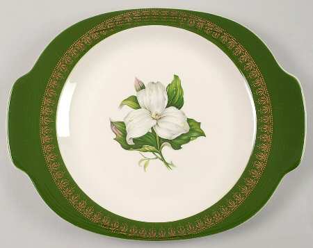 Trillium (Forest Green Filigree) 13" Oval Serving Platter