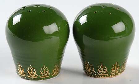 Trillium (Forest Green Filigree) Salt & Pepper Set by Limoges-American