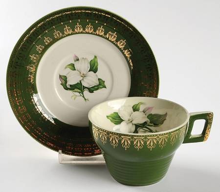 Trillium (Forest Green Filigree) Flat Cup & Saucer Set