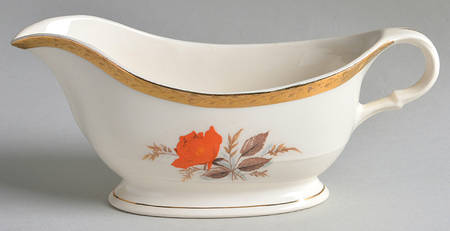 Vermillion Rose (Gold Leaf Band Edge) Gravy Boat