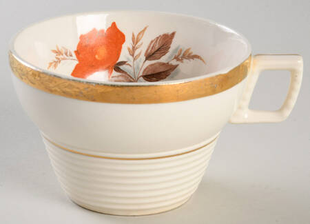 Vermillion Rose (Gold Leaf Band Edge) Flat Cup