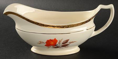 Vermillion Rose (Gold Leaf Band Edge) Gravy Boat