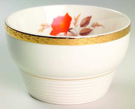 Vermillion Rose (Gold Leaf Band Edge) Cranberry Bowl