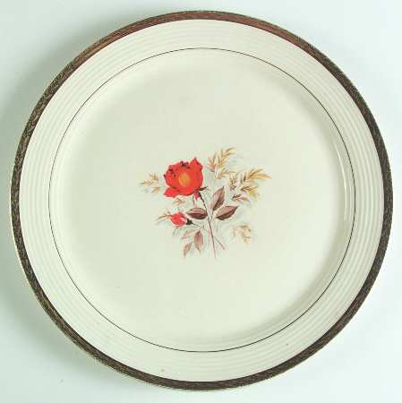 Vermillion Rose (Gold Leaf Band Edge) 12" Chop Plate (Round Platter) by Limoges-American