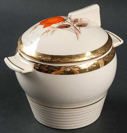 Vermillion Rose (Gold Leaf Band Edge) Sugar Bowl & Lid