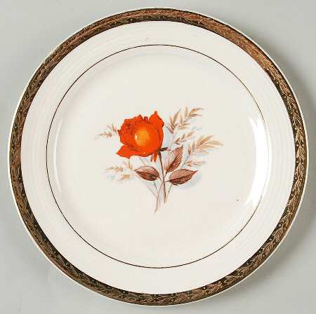 Vermillion Rose (Gold Leaf Band Edge) Bread & Butter Plate by Limoges-American