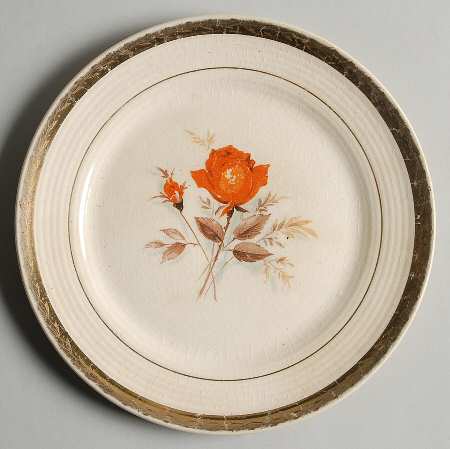Vermillion Rose (Gold Leaf Band Edge) Salad Plate by Limoges-American