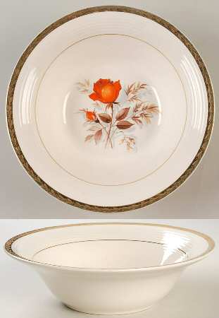 Vermillion Rose (Gold Leaf Band Edge) 8" Round Vegetable Bowl