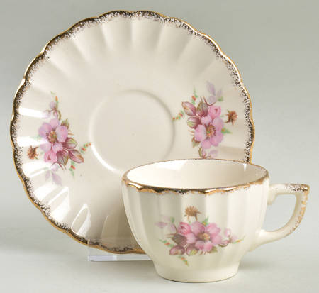 Wild Rose (Gold Trim) Flat Demitasse Cup & Saucer Set