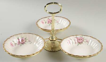 Wild Rose (Gold Trim) 7" x 12" 3-Part Relish & Metal Stand (FR) HC