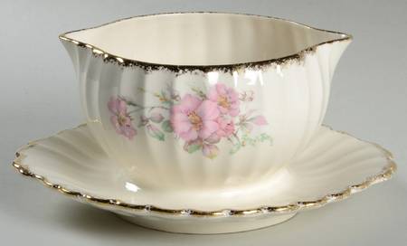 Wild Rose (Gold Trim) Gravy Boat with Attached Underplate