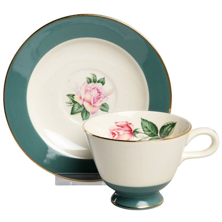 Cameo (Rose Center) Footed Cup & Saucer Set