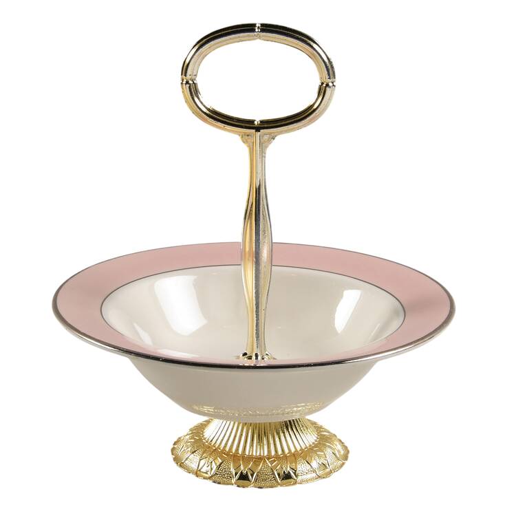 Pink Rose 6"-7" Handled Footed Nut Dish HC