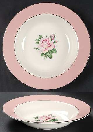 Pink Rose Rim Soup Bowl