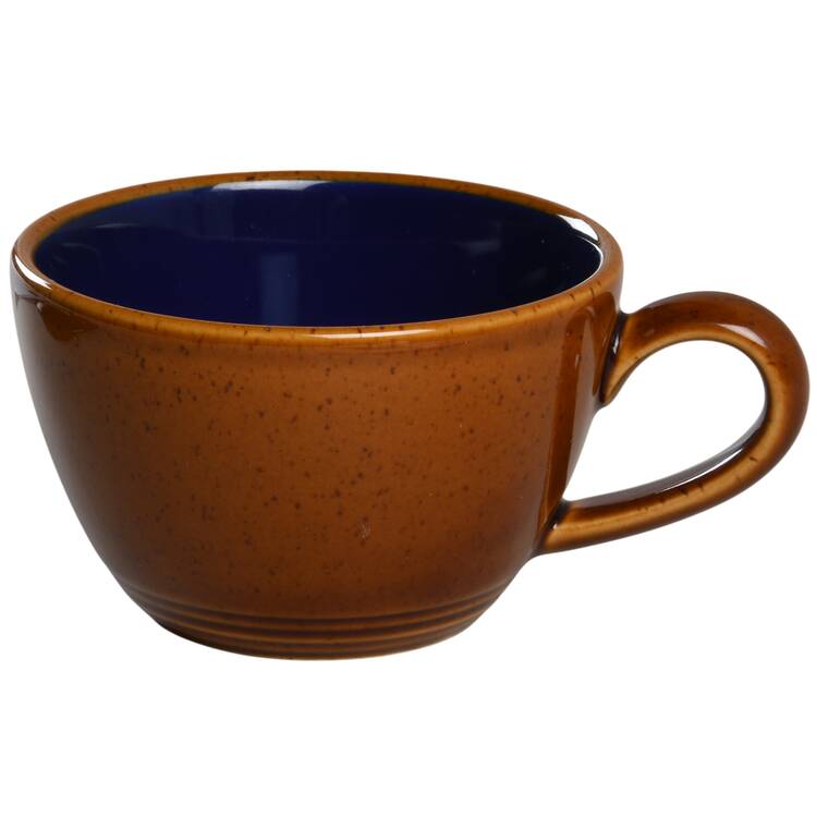 Yo Han Wheat Brown Cobalt Blue Flat Cup