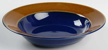 Yo Han Wheat Brown Cobalt Blue Large Rim Soup Bowl