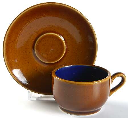 Yo Han Wheat Brown Cobalt Blue Flat Demitasse Cup & Saucer Set