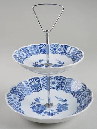 Blue Imari (L & M) Two-Tiered Serving Tray (Fruit, Soup Bowl)