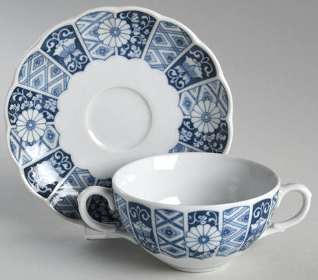 Blue Imari (L & M) Flat Cream Soup Bowl & Saucer Set