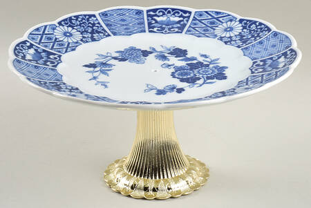 Blue Imari (L & M) Cake Stand with 4"-5" Metal Pedestal  Hc