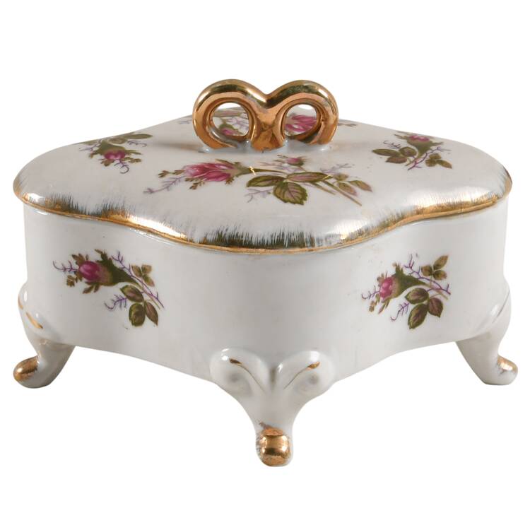 Pompadour Rose (Gold Trim) Trinket Box with Lid