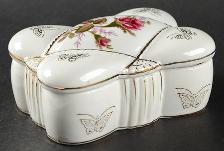 Pompadour Rose (Gold Trim) 4" Rectangular Box & Lid