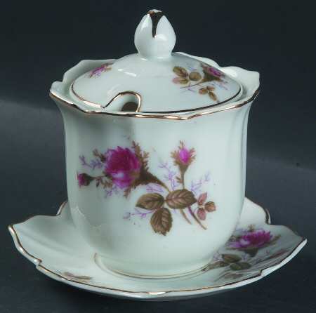 Pompadour Rose (Gold Trim) Jam/Jelly & Lid W/Underplate