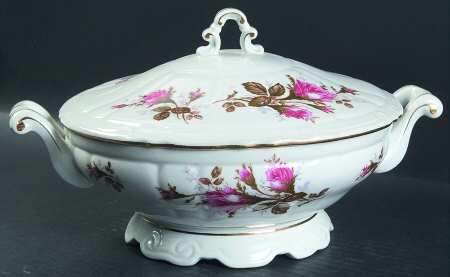 Pompadour Rose (Gold Trim) Round Covered Vegetable