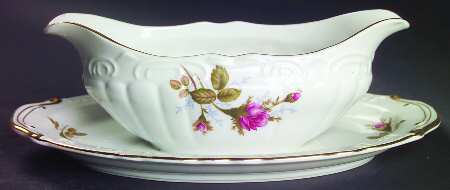 Pompadour Rose (Gold Trim) Gravy Boat with Attached Underplate