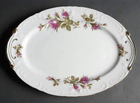 Pompadour Rose (Gold Trim) 12" Oval Serving Platter