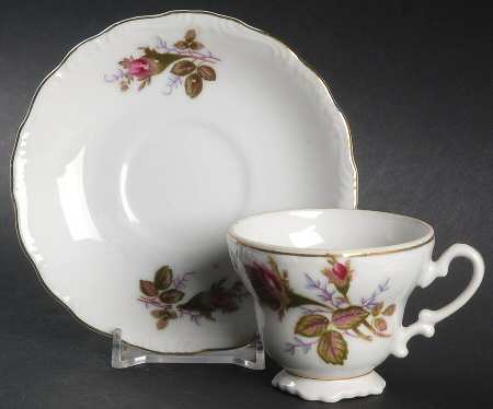 Pompadour Rose (Gold Trim) Footed Demitasse Cup & Saucer Set