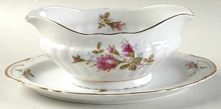 Pompadour Rose (Gold Trim) Gravy Boat & Underplate/Relish