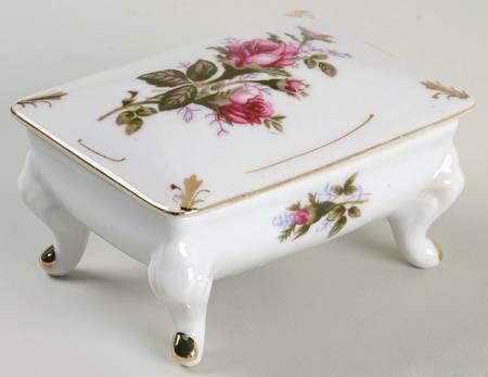Pompadour Rose (Gold Trim) Trinket Box & Lid
