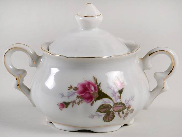 Pompadour Rose (Gold Trim) Mini Sugar Bowl & Lid by Lipper & Mann (L & M)