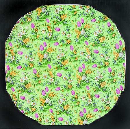 Green Tulip Octagonal Cake Plate
