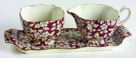 Royal Brocade Creamer & Open Sugar with Tray