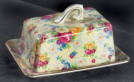 Rose Time Cheese Dish with Lid (Wedge)