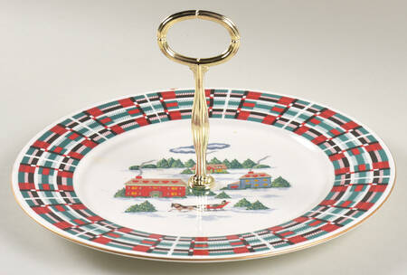Christmas At Home Round Serving Plate with Handle (DP)