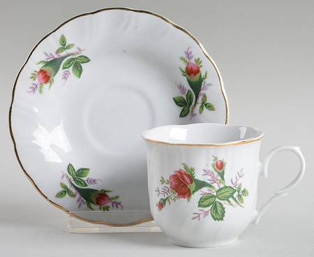 Victorian Rose Flat Demitasse Cup & Saucer Set