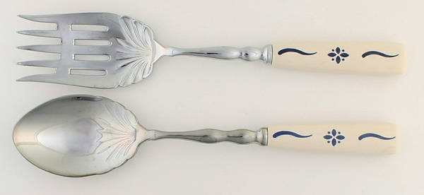 Woven Traditions Classic Blue Pasta Serving Set (Fork and Spoon)