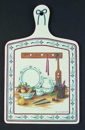 Woven Traditions Classic Blue Rectangular Handled Wood Cutting Board