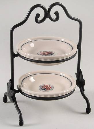 Woven Traditions Classic Blue Set of 2 Miniature Serving Pie Plate W/Metal Stand