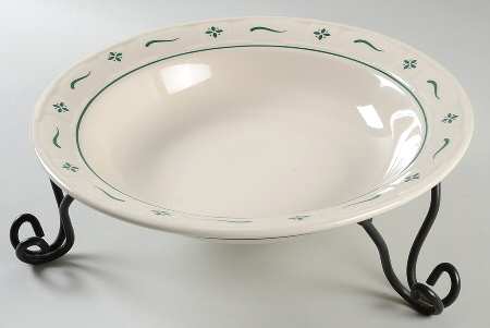 Woven Traditions Heritage Green 12" Pasta Serving Bowl & Metal Stand