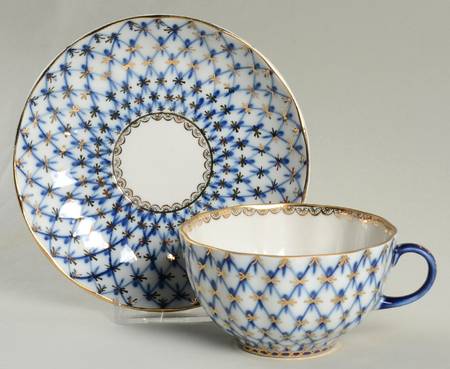 Cobalt Net Flat Cup & Saucer Set