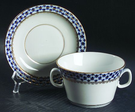 Cobalt Net Flat Cream Soup Bowl & Saucer Set