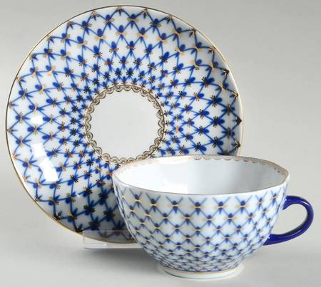 Cobalt Net Flat Cup & Saucer Set